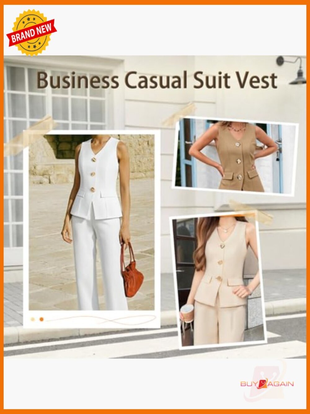Sleeveless Blazer Vest & Wide Leg Pantsuit Set - 2 Piece Business Outfit - Picture 6 of 7